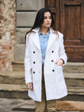 Double-breasted women's coat in antique Casentino wool