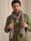 Sciarpa unisex taupe in lino e viscosa con frange