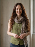 Sciarpa unisex taupe in lino e viscosa con frange